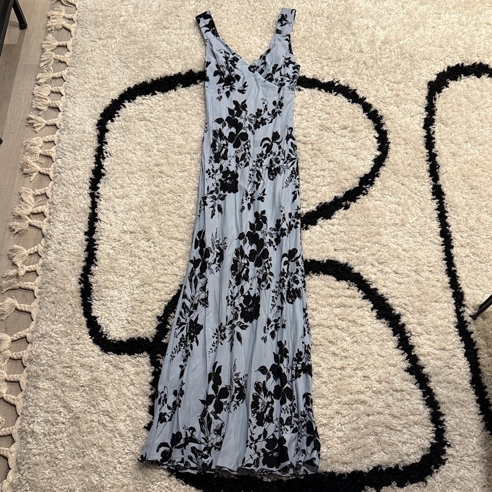 Reformation Blue and Black Floral Dress XS